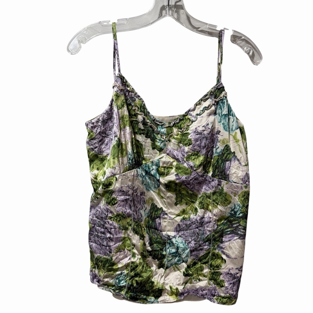 Ann Taylor Women 10 Floral‎ Silk Top Camisole Ruffle Spaghetti Straps Romantic